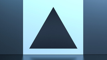 Blue minimalist triangle and square. Abstract bluish concept, wallpaper. Geometric shapes with reflection. 3D render.