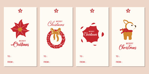 Fototapeta na wymiar Merry Christmas tags set. Christmas printable gift tags.