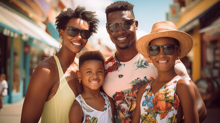 Orlando Radiance - Detailed Portrait of a Family of African Descent in Vacation Gear - Bathed in Warm Energetic Tones