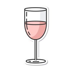 Sticker glass of pink wine,rose isolated vector