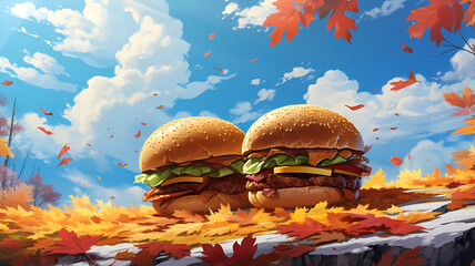Hand drawn cartoon hamburger illustration design 