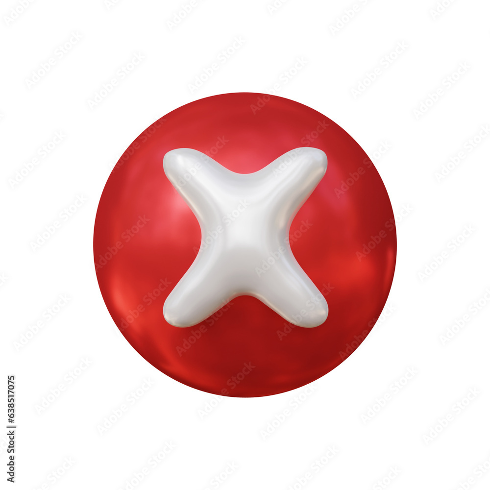 Poster cross sign or mark design in 3d rendering isolated on transparent background. x icon for negative an