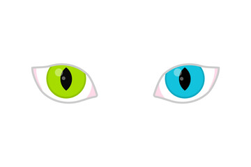 Blue and green cat eyes on white background flat vector illustration