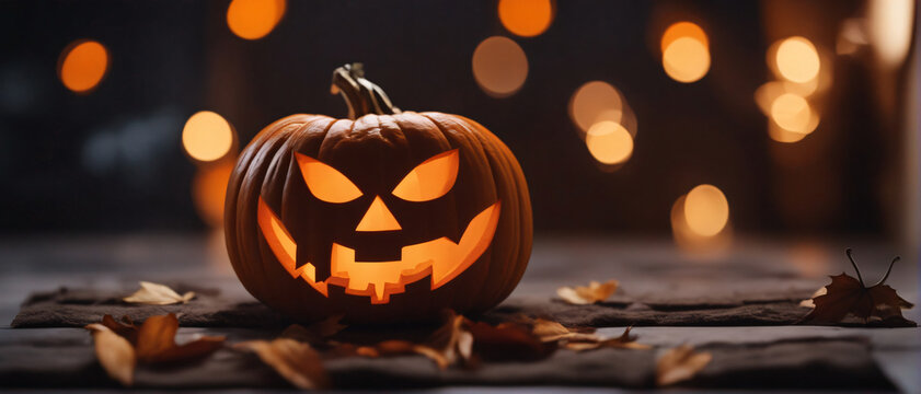 Halloween pumpkin ghost house with bat illustration art