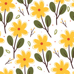 seamless pattern cartoon flower and leaves. botanical wallpaper for textile, gift wrap paper