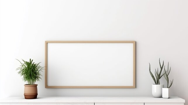 blank mockup frame on white painted wall of home interior entrance area, copy space, minimal design. © Jasper W