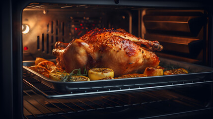 Roasted Thanksgiving turkey in an oven