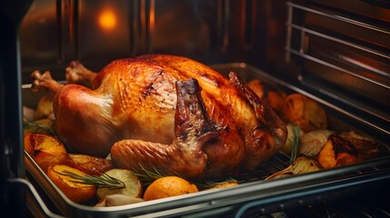 Naklejka premium Roasted Thanksgiving turkey in an oven