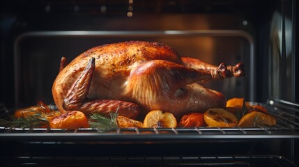 Roasted Thanksgiving turkey in an oven