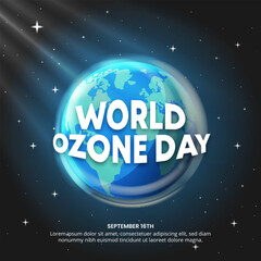 Square World Ozone Day background with the earth and ozone from outer space