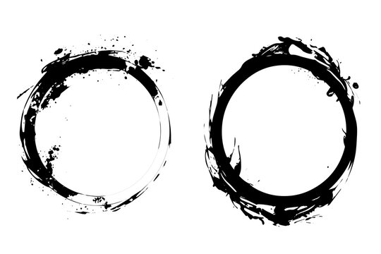 Black shapes of wine circle and coffee ring stains. Dirty splashes and spots Hand drawn tea or ink ring stains on white background. Vector illustration.