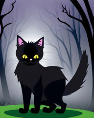 black cat with yellow eyes