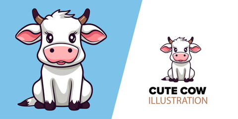 Cute cow sitting cartoon vector icon illustration: a charming blend of animal and nature elements, captured in an isolated flat cartoon style