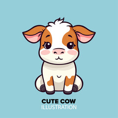 Adorable Cartoon Cow Icon: Vector Illustration with Nature Theme. Playful Flat Design.