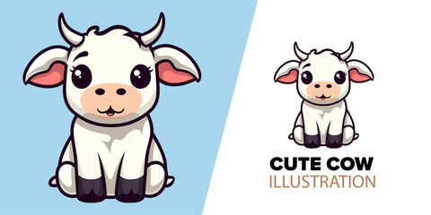 Cute cow sitting cartoon vector icon illustration: embodying the essence of the animal nature icon concept through intricate isolated flat cartoon style.