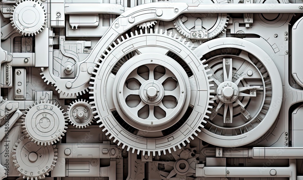Poster two gears surrounded by other gears generative ai