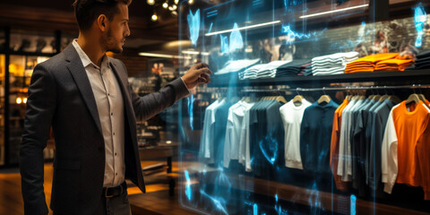 IoT Smart Retail: Man Using Virtual Reality for Clothing Shopping