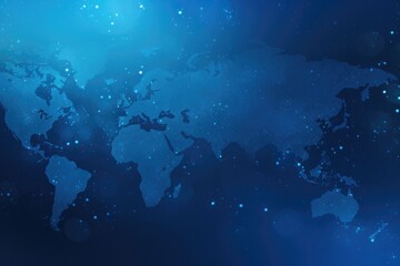 a world map with stars in a dark blue background