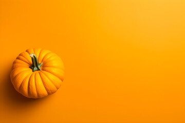 Yellow pumpkin on a yellow background. Minimalistic flat lay with copy space. Generative AI