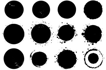 Grunge texture brush circles.Hand drawn paintbrush round shape. Watercolor stroke circles. Set of vector illustration.