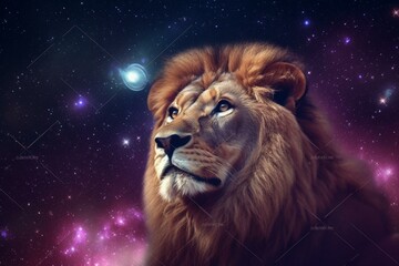 lion in a space of stars. Generative AI