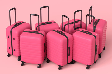 Romantic suitcase on pink background. 3D render of summer vacation concept