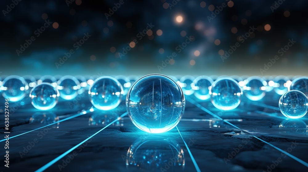 Aufkleber digital ball. convergence of digital technologies and technologies. blue light and wireframe network