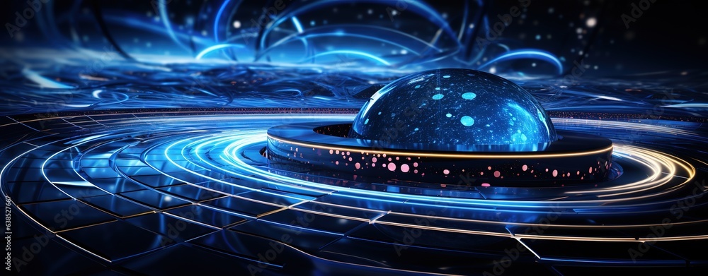 Poster digital ball. convergence of digital technologies and technologies. blue light and wireframe network