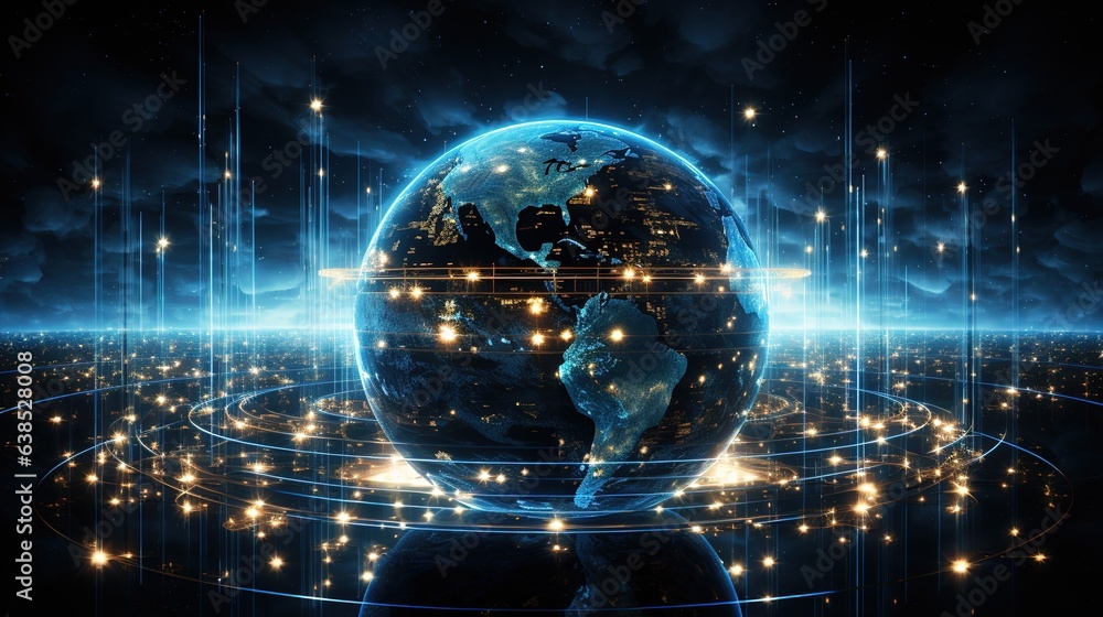 Aufkleber digital ball. convergence of digital technologies and technologies. blue light and wireframe network
