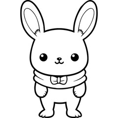Cute bunny with scarf black outline animal