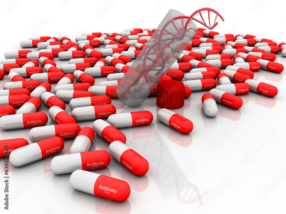 Poster 3d render of dna structure with capsule