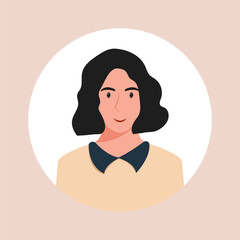 Circle the avatar with the portrait women of various races and hairstyles. Collection of user profiles. Round icon with happy smiling human. Colorful flat vector illustration.