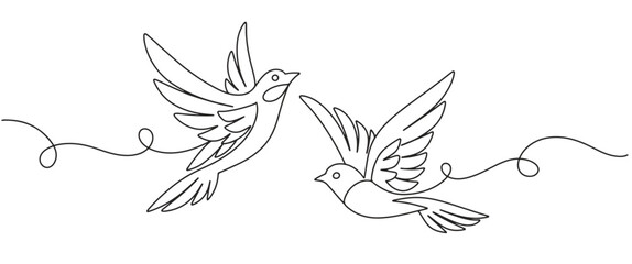 Fototapeta premium One continuous single line of two romantic loving bird