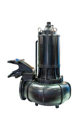submersible automatic pump or axial flow pump for conveying water or liquid sludge waste water etc. in industrial pumping or other application work isolated on white with clipping path