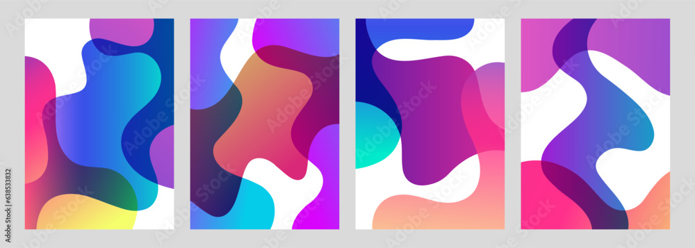 Poster Abstract backgrounds with curved shapes. Vibrant fluid colors. Bright color gradient waves for creative graphic design. Vector illustration.