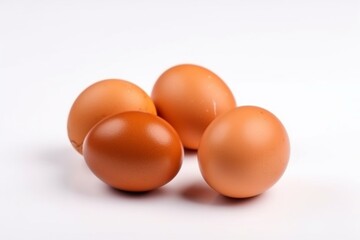 Isolated brown chicken eggs and yolk on white background. Generative AI