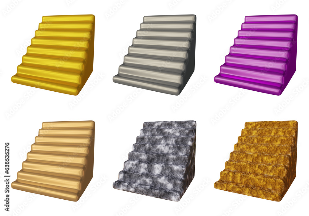 Poster set of stairs design or geometric shape in 3d rendering isolated on transparent background for succe