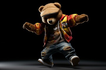 Hip-hop teddy bear showing off dance skills. Generative AI