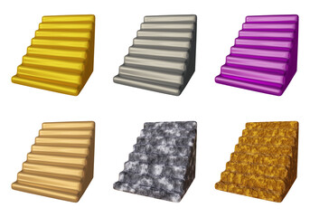 Set of stairs design or geometric shape in 3d rendering isolated on transparent background for success, business concept.