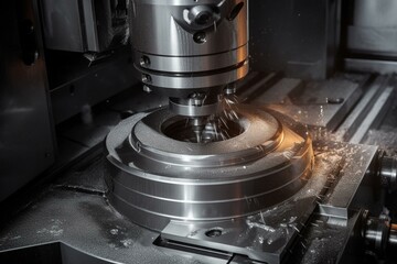 Hi-tech metalworking machine milling metal with advanced technology. Generative AI