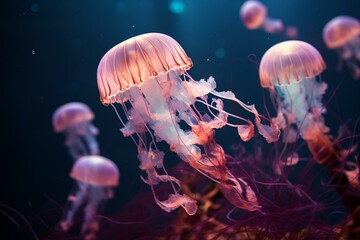 Underwater jellyfish in high definition beauty with a tilt-shift effect. Generative AI