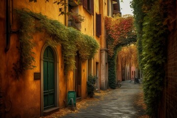 Fototapeta na wymiar An enchanting street in Ferrara, Italy, the capital of its province. Generative AI
