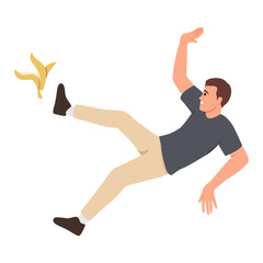 Man slipped on banana peel. Funny people. Illustration concept template for website. Flat vector illustration isolated on white background