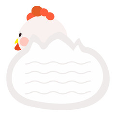 Cute little white chick, text memo note at back, sitting laying egg, back view. Isolated on white background, EPS10 vector