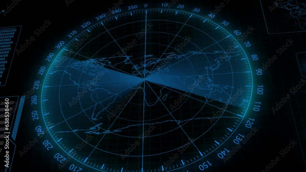Aufkleber blue color sonar radar screen searching an object with line digital technology background