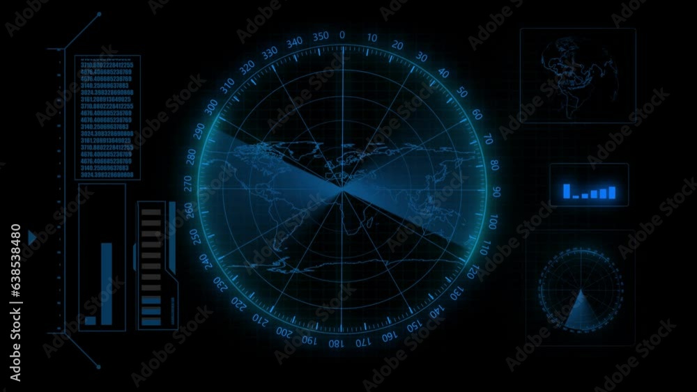 Aufkleber blue color sonar radar screen searching an object with line digital technology background