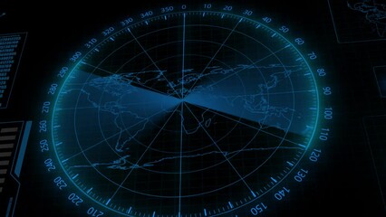 Blue color sonar radar screen searching an object with line digital technology background - Powered by Adobe