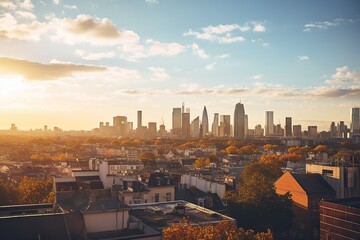 Obraz premium Golden Hour Reflections on Cityscape Skyline