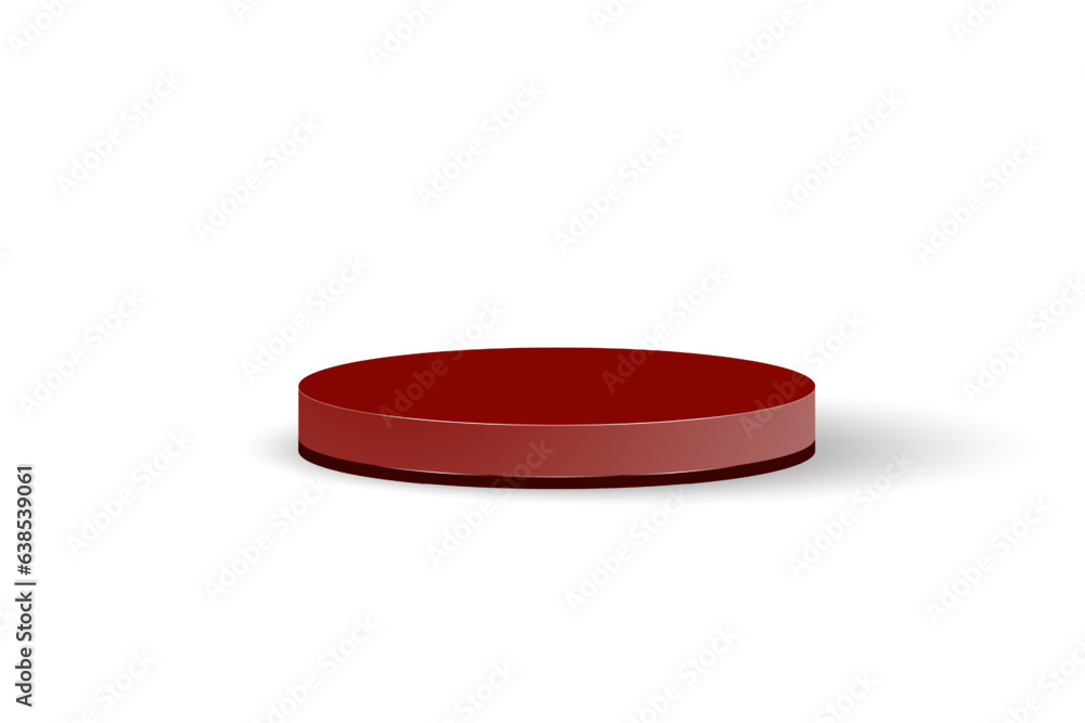 Poster 3d rendered red product display podium with casted shadow to left, isolated on white background. edi