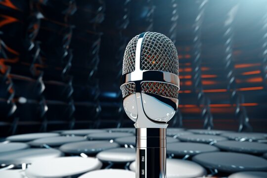 Modern microphone on a futuristic backdrop. Generative AI